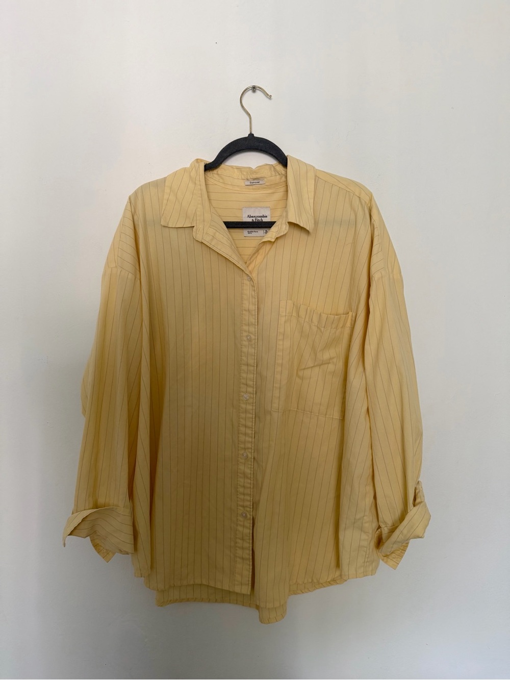 Abercrombie & Fitch Light Yellow Pinstripe Button-Down Shirt Oversized Fit - XL